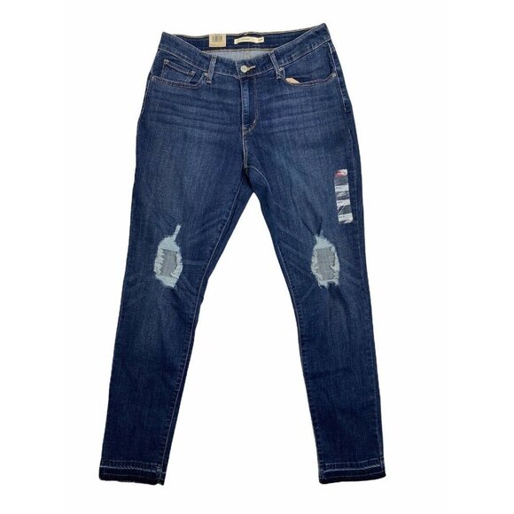 Levi's Women's Plus 711 Blue Denim Distressed Skinny Jeans Size 16W - Picture 2 of 12